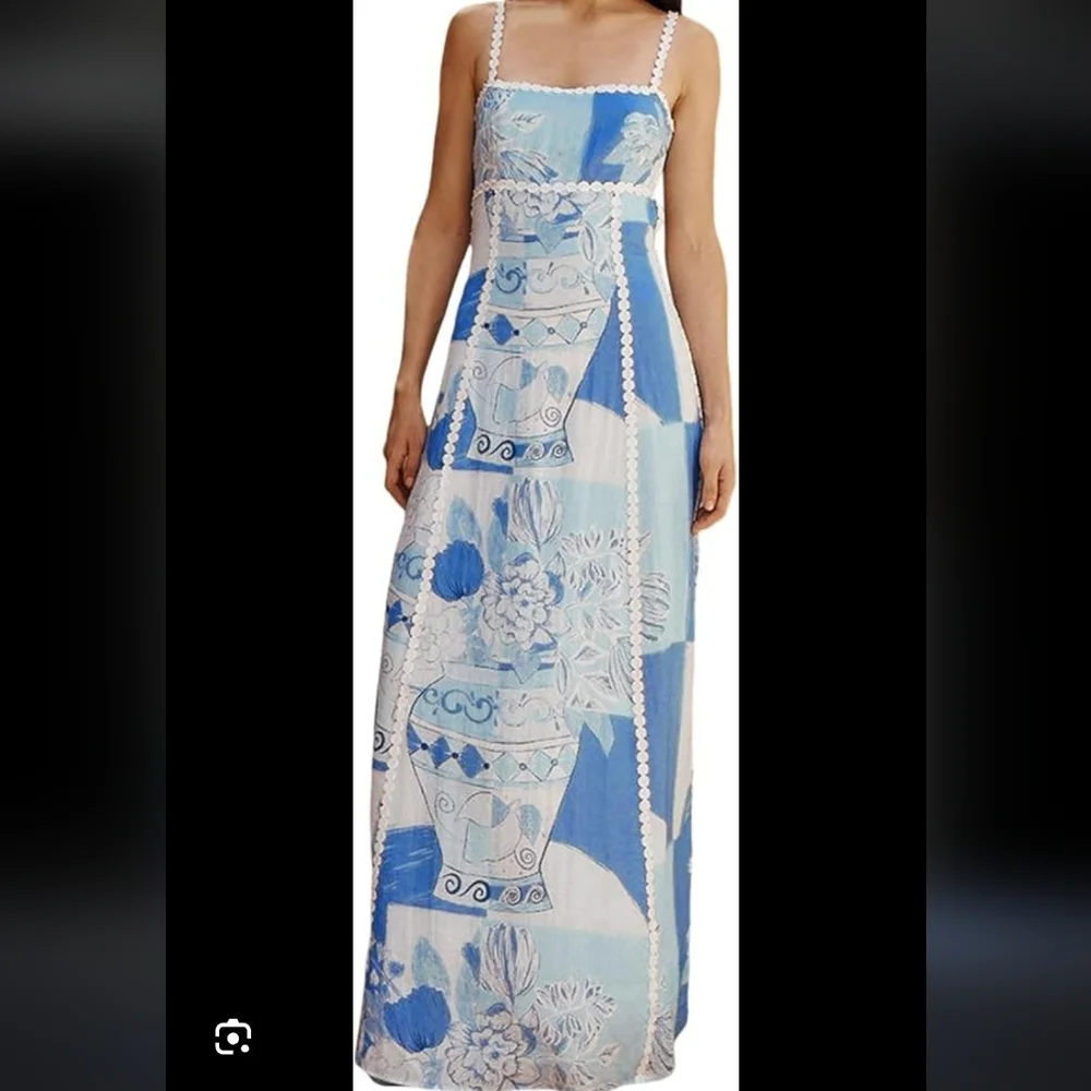 Commense Blue and White Floral Maxi Dress - Picture 1 of 3